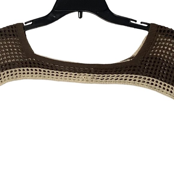 We The Free People Crochet Crop Top Women Small Brown Tan Open Back Open Knit - Picture 4 of 8